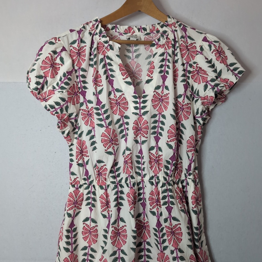 J.Crew Pink Floral Block Print Tiered Midi Dress CN252 Womens 12 Cotton Blend